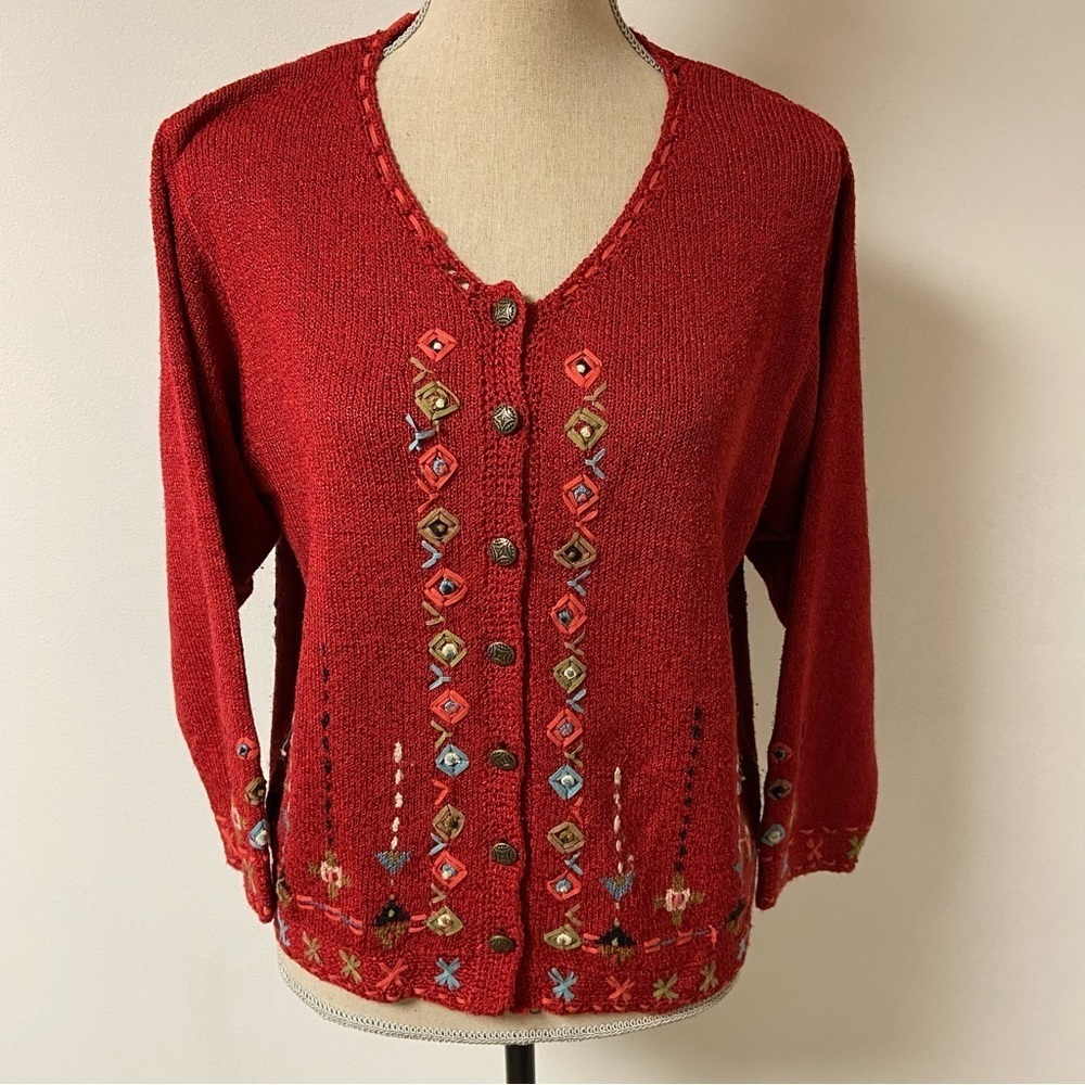 Icelandic Design Women’s Sweater Cardigan Embroidered Silk/Rayon LRge